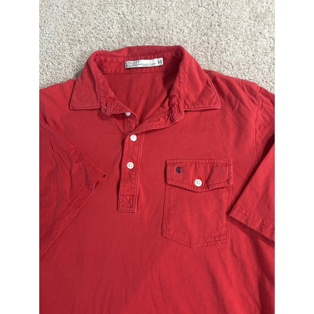 Criquet Shirts Organic Cotton Pique Pocket Polo Shirt Red Size L Peru Pocket